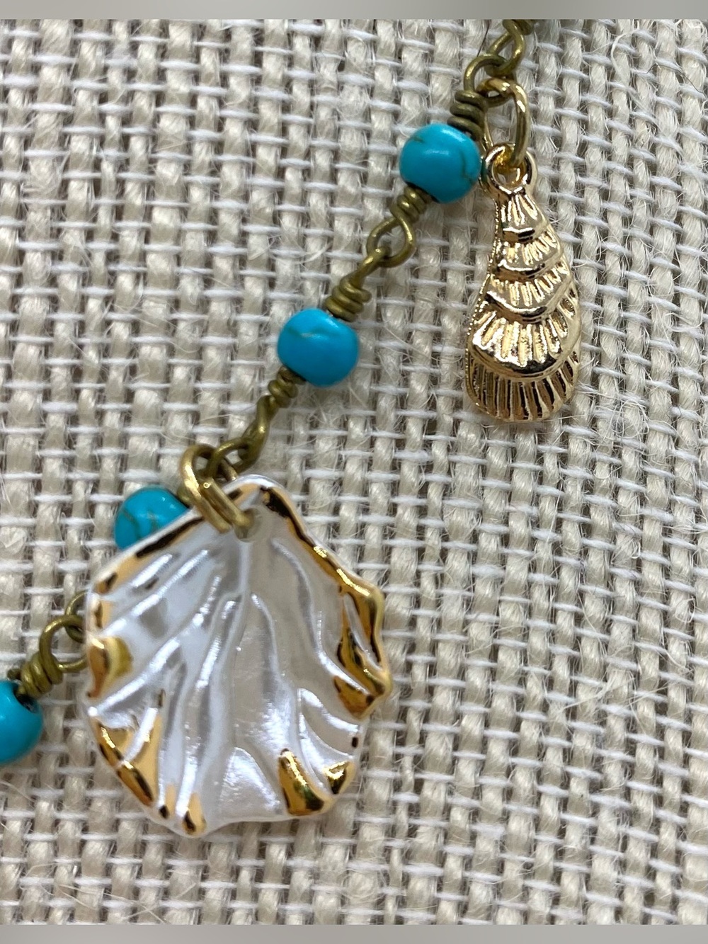 Blue Gold Beaded Necklace Beach Charms Boho Y2K Summer Preppy Eclectic Festival - Picture 9 of 15